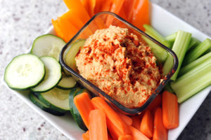 healthy lunch with veggies and dip bowl